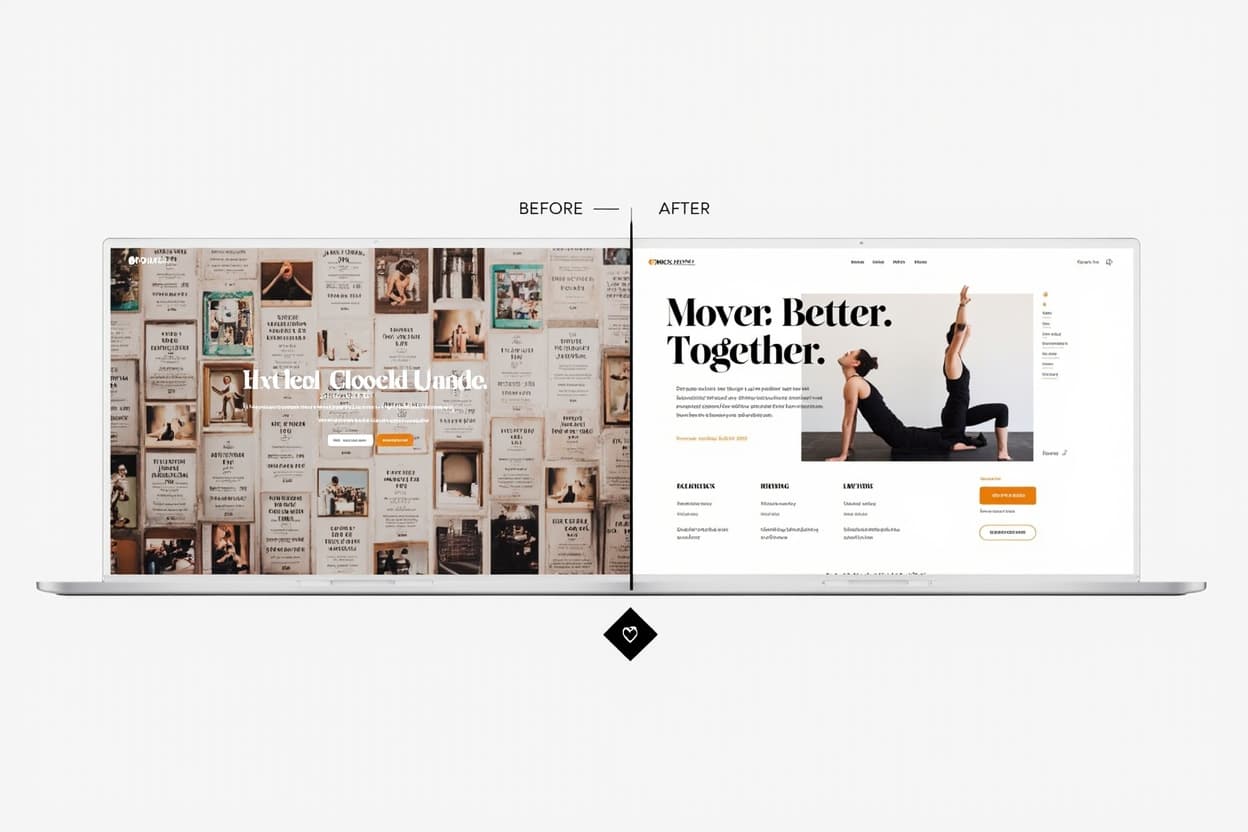 Before and after comparison: dated fitness site vs CLEWY Site